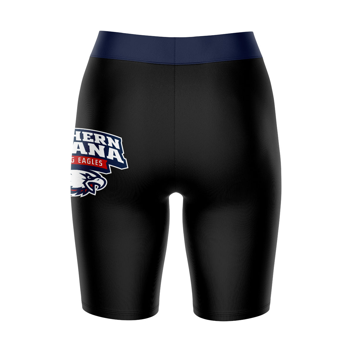 Southern Indiana Screaming Eagles USI Vive La Fete Logo on Thigh and Waistband Black and Blue Women Bike Short 9 Inseam"