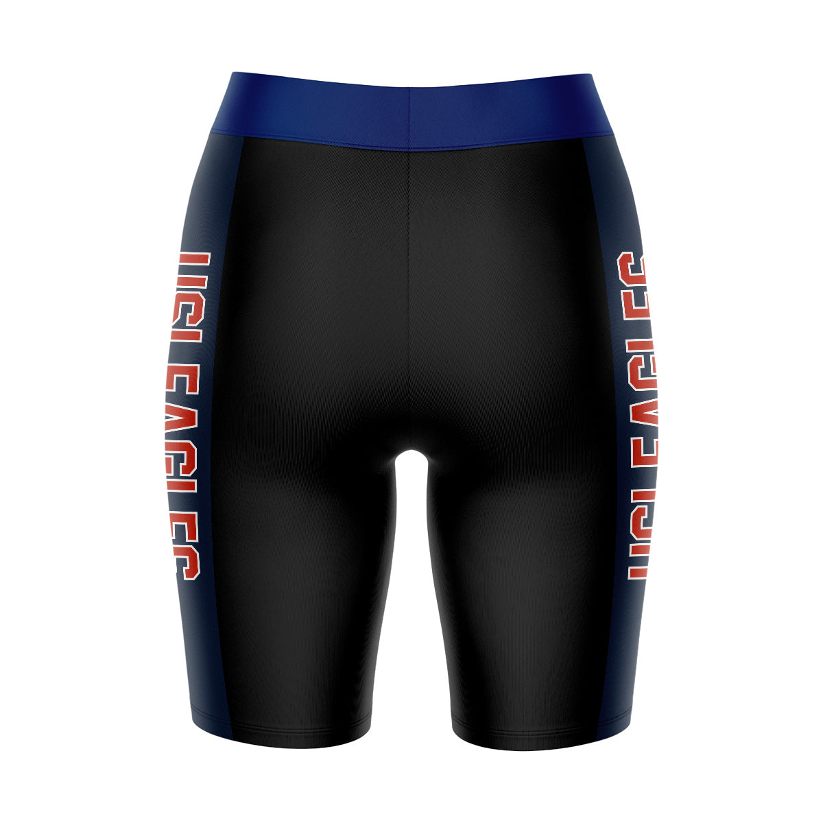 Southern Indiana Screaming Eagles Vive La Fete Game Day Logo on Waistband & Blue Stripes Black Women Bike Short 9 Inseam