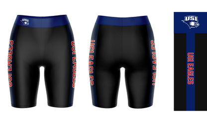 Southern Indiana Screaming Eagles Vive La Fete Game Day Logo on Waistband & Blue Stripes Black Women Bike Short 9 Inseam