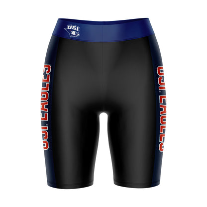 Southern Indiana Screaming Eagles Vive La Fete Game Day Logo on Waistband & Blue Stripes Black Women Bike Short 9 Inseam