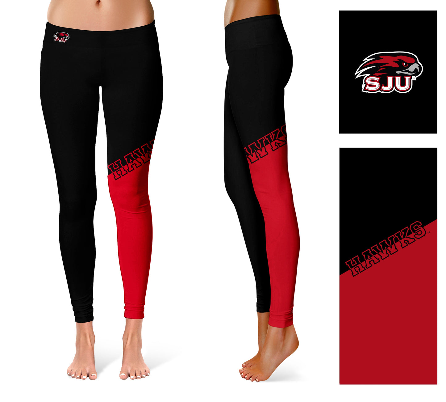St. Josephs Hawks Vive La Fete Game Day Collegiate Leg Color Block Women Black Red Yoga Leggings