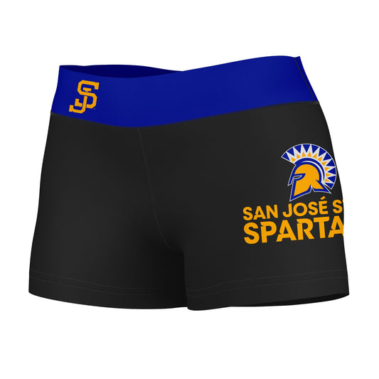 San Jose State Spartans Vive La Fete Logo on Thigh & Waistband Black & Blue Women Yoga Booty Workout Shorts 3.75 Inseam"