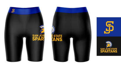 San Jose State Spartans Vive La Fete Game Day Logo on Thigh and Waistband Black and Blue Women Bike Short 9 Inseam"