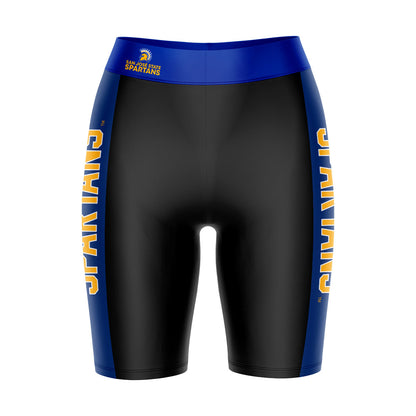 San Jose State Spartans Vive La Fete Game Day Logo on Waistband and Blue Stripes Black Women Bike Short 9 Inseam"