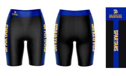 San Jose State Spartans Vive La Fete Game Day Logo on Waistband and Blue Stripes Black Women Bike Short 9 Inseam"