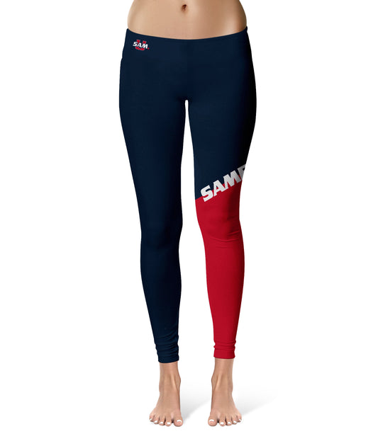 Samford Bulldogs Vive La Fete Game Day Collegiate Leg Color Block Women Navy Red Yoga Leggings