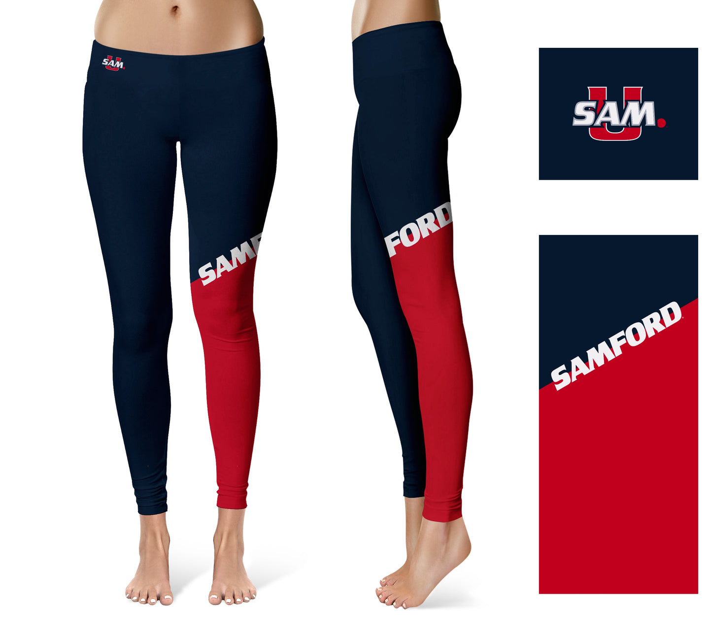 Samford Bulldogs Vive La Fete Game Day Collegiate Leg Color Block Women Navy Red Yoga Leggings