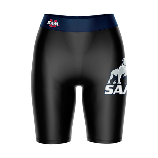 Samford Bulldogs Vive La Fete Game Day Logo on Thigh and Waistband Black and Navy Women Bike Short 9 Inseam