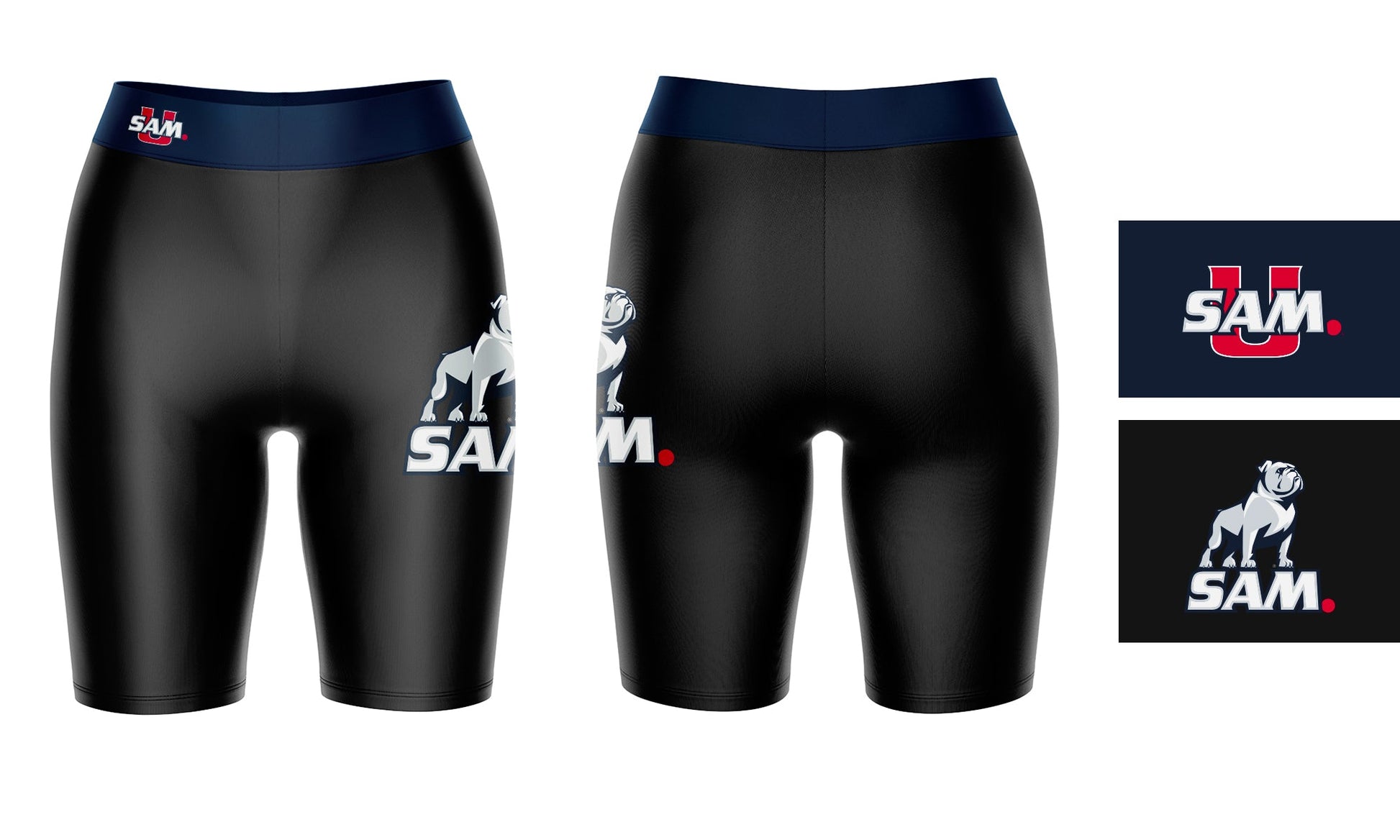 Samford Bulldogs Vive La Fete Game Day Logo on Thigh and Waistband Black and Navy Women Bike Short 9 Inseam