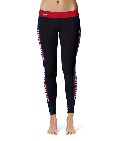 Samford University Bulldogs Vive La Fete Game Day Collegiate Navy Stripes Women Black Yoga Leggings 2 Waist Tights