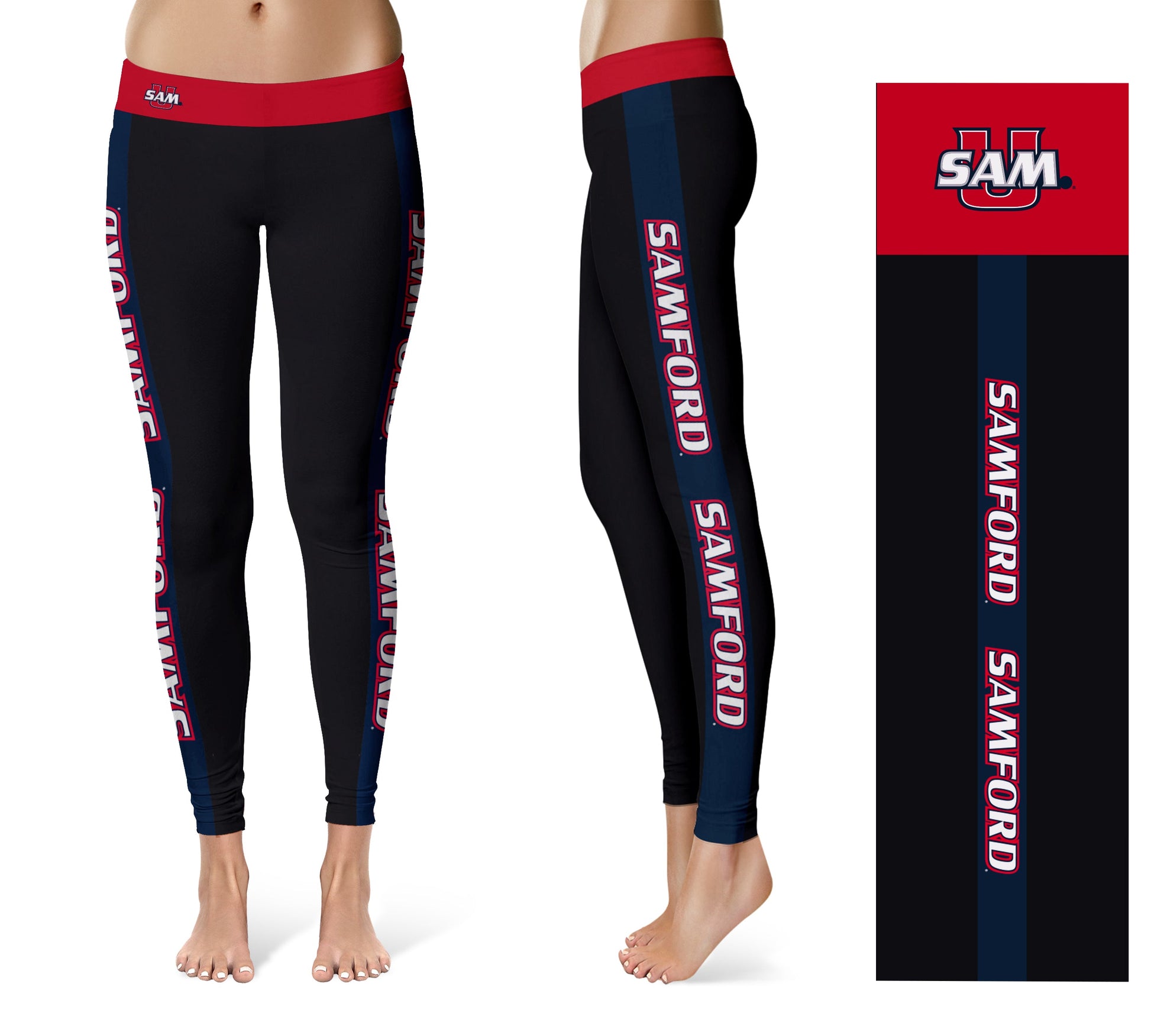 Samford University Bulldogs Vive La Fete Game Day Collegiate Navy Stripes Women Black Yoga Leggings 2 Waist Tights