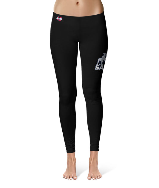 Samford Bulldogs Vive La Fete Game Day Collegiate Large Logo on Thigh Women Black Yoga Leggings 2.5 Waist Tights