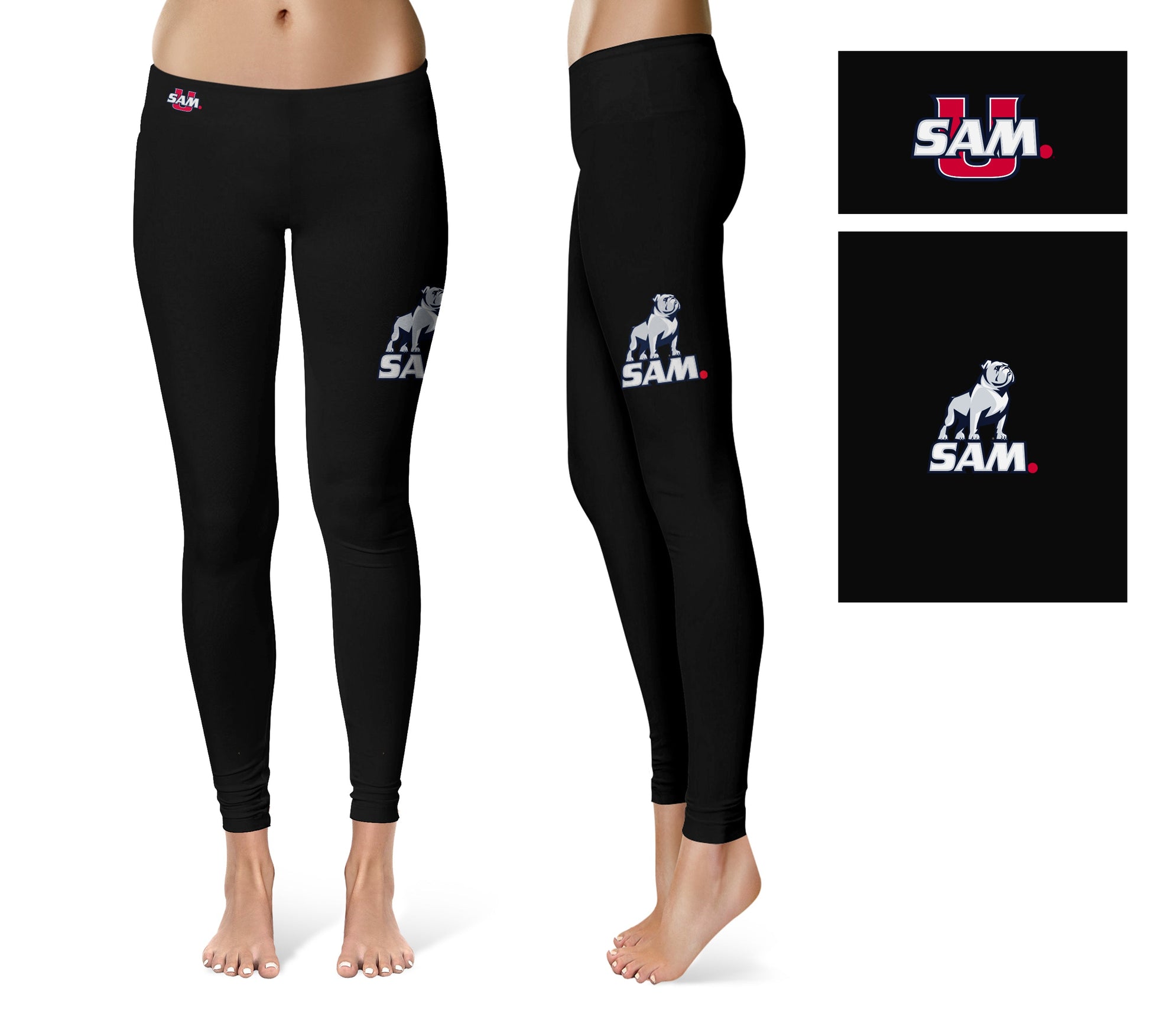 Samford Bulldogs Vive La Fete Game Day Collegiate Large Logo on Thigh Women Black Yoga Leggings 2.5 Waist Tights