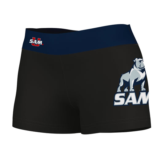 Samford Bulldogs Vive La Fete Logo on Thigh & Waistband Black & Navy Women Yoga Booty Workout Shorts 3.75 Inseam