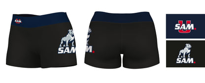 Samford Bulldogs Vive La Fete Logo on Thigh & Waistband Black & Navy Women Yoga Booty Workout Shorts 3.75 Inseam - Vive La F̻te - Online Apparel Store