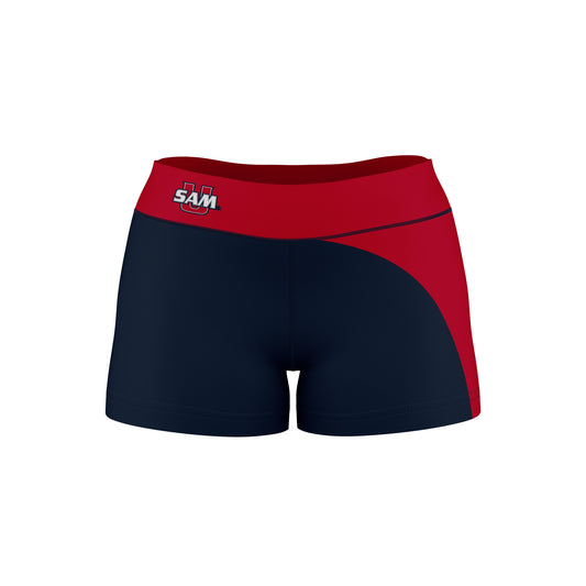 Samford Bulldogs Vive La Fete Collegiate Waist Color Block Women Navy Red Optimum Yoga Short