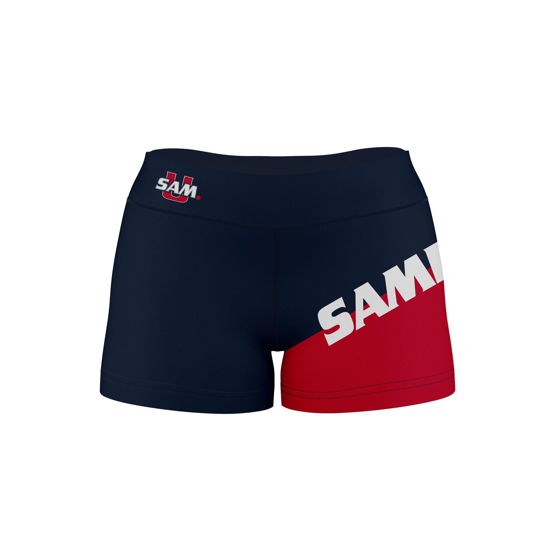 Samford Bulldogs Vive La Fete Game Day Collegiate Leg Color Block Women Navy Red Optimum Yoga Short