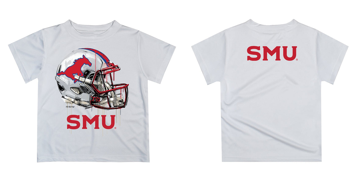 Southern Methodist Mustangs Original Dripping Football Helmet White T-Shirt by Vive La Fete