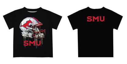 Southern Methodist Mustangs Original Dripping Football Helmet Black T-Shirt by Vive La Fete