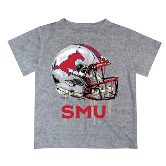 Southern Methodist Mustangs Original Dripping Football Helmet Heather Gray T-Shirt by Vive La Fete