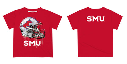 Southern Methodist Mustangs Original Dripping Football Helmet Red T-Shirt by Vive La Fete