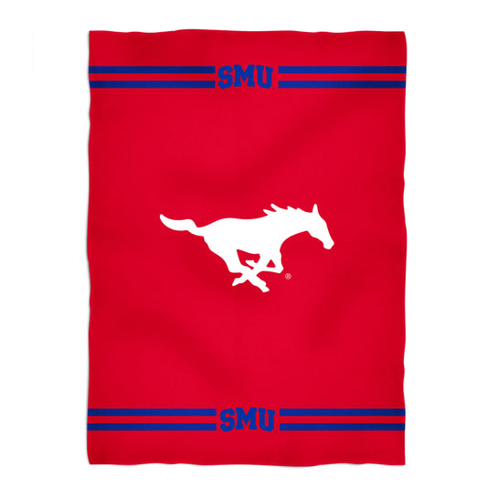 SMU Mustangs Game Day Soft Premium Fleece Red Throw Blanket 40 x 58 Mascot and Stripes