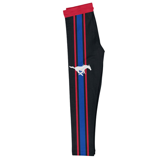 SMU Mustangs Red Waist Blue And Red Stripes Black Leggings