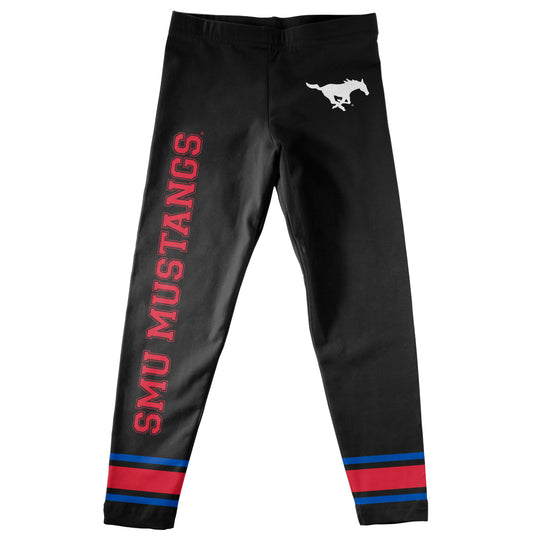 SMU Mustangs Verbiage And Logo Black Stripes Leggings