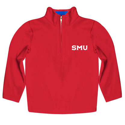 Southern Methodist Mustangs  Game Day Solid Red Quarter Zip Pullover for Infants Toddlers by Vive La Fete