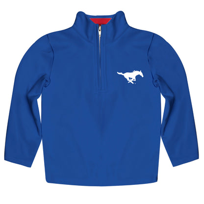 Southern Methodist Mustangs  Game Day Solid Blue Quarter Zip Pullover for Infants Toddlers by Vive La Fete