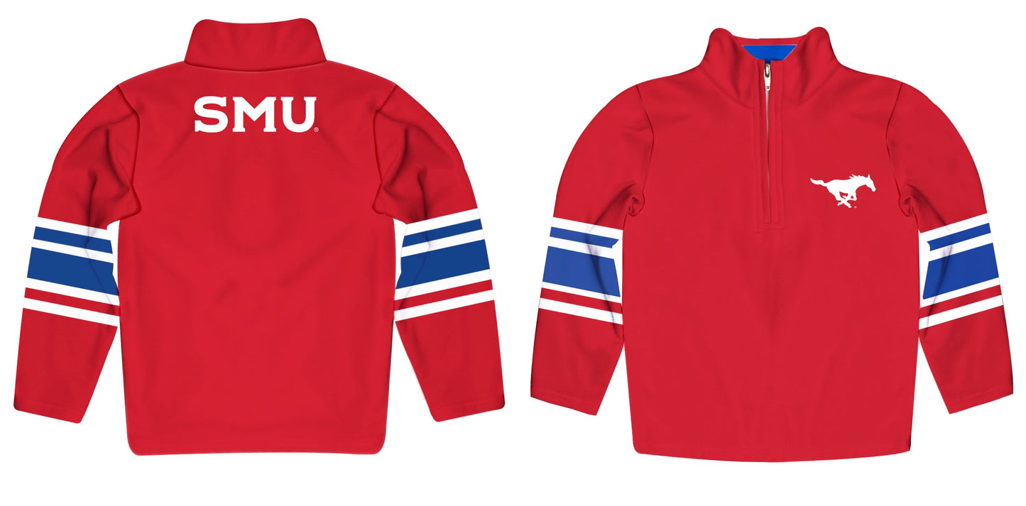 Southern Methodist Mustangs Game Day Red Quarter Zip Pullover for Infants Toddlers by Vive La Fete