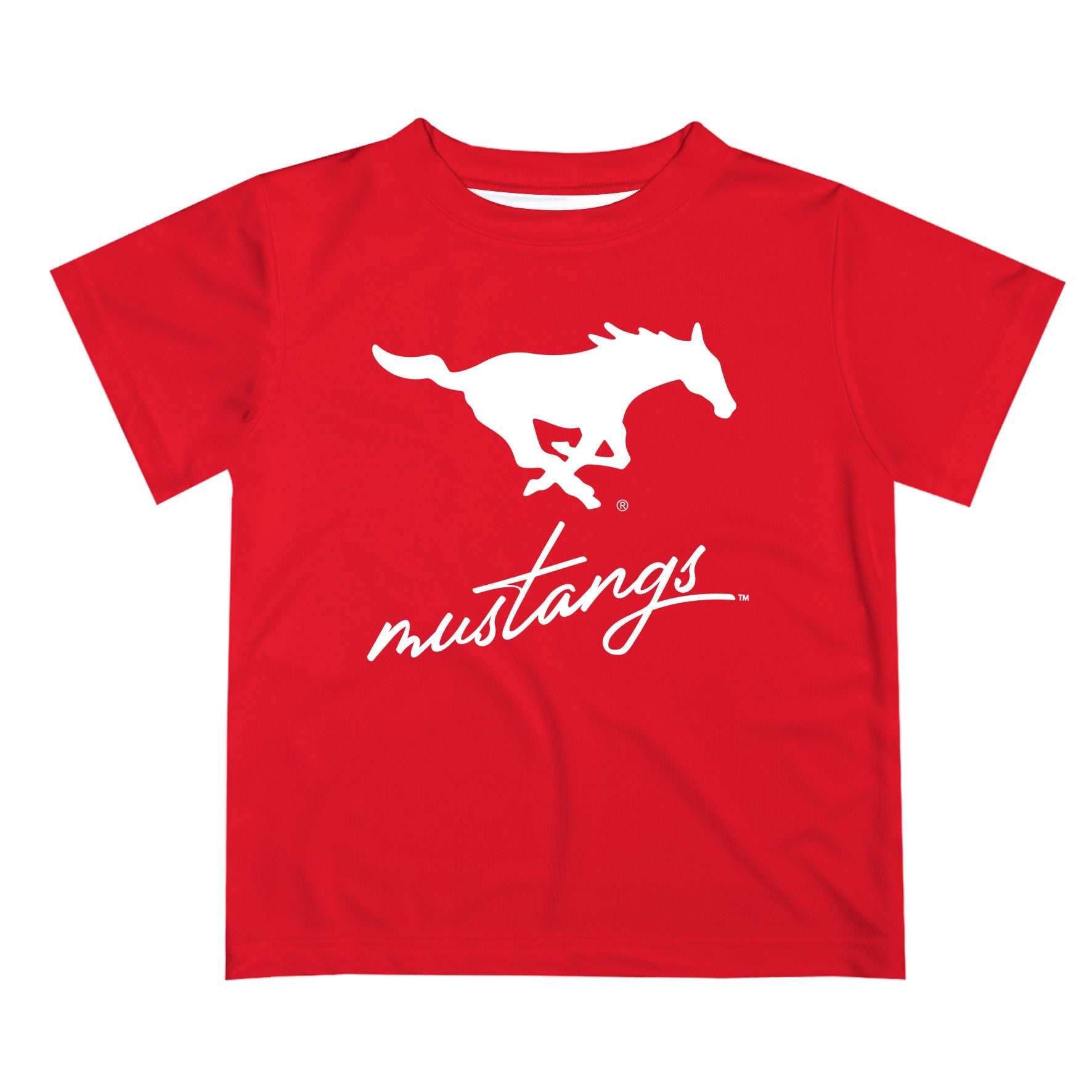 SMU Mustangs Vive La Fete Script V1 Red Short Sleeve Tee Shirt