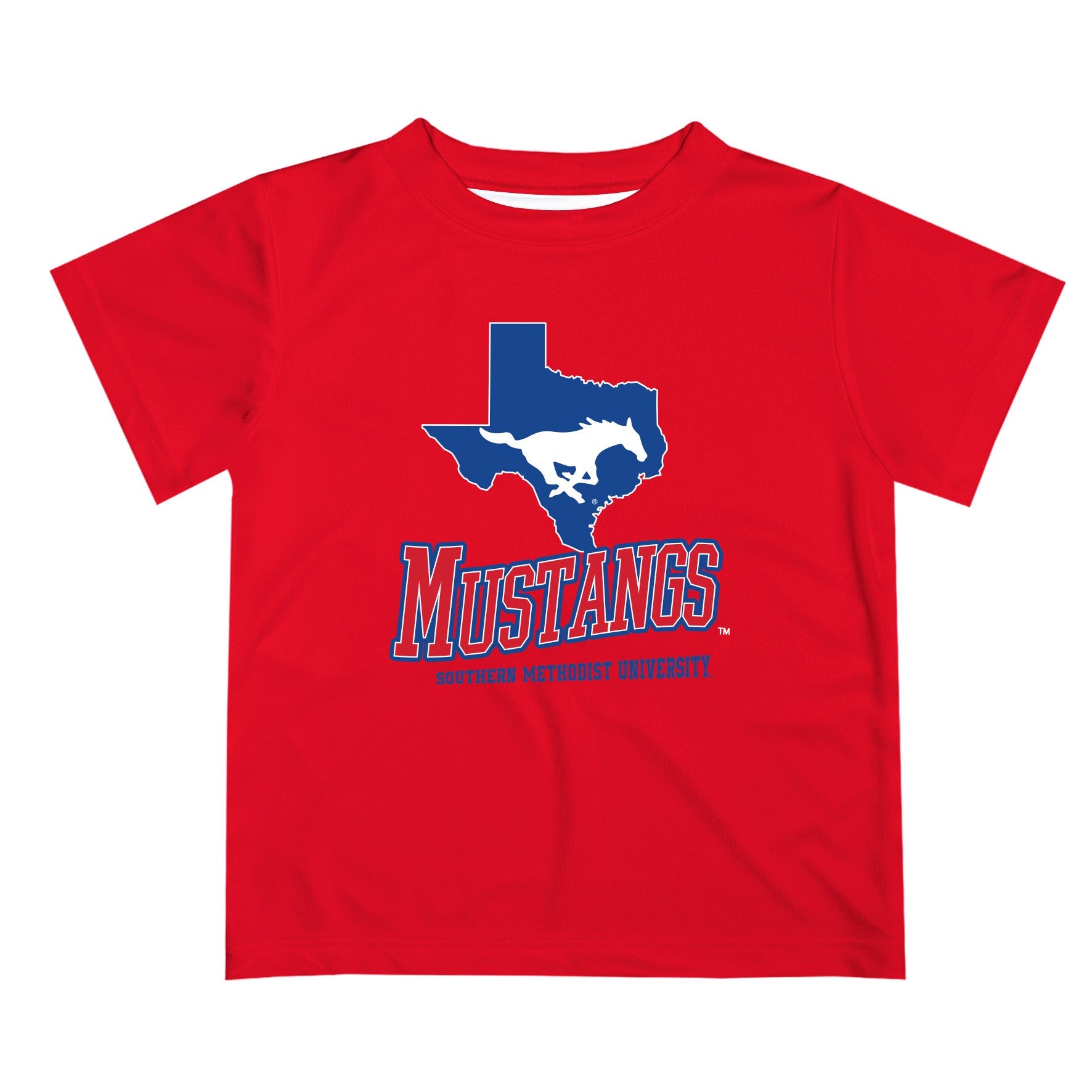 SMU Mustangs Vive La Fete State Map Red Short Sleeve Tee Shirt