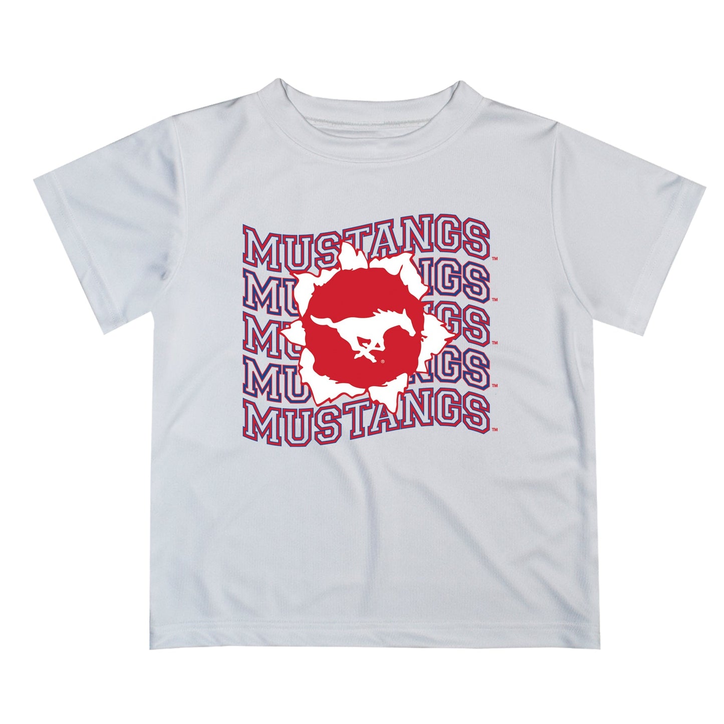 SMU Mustangs Vive La Fete  White Art V1 Short Sleeve Tee Shirt