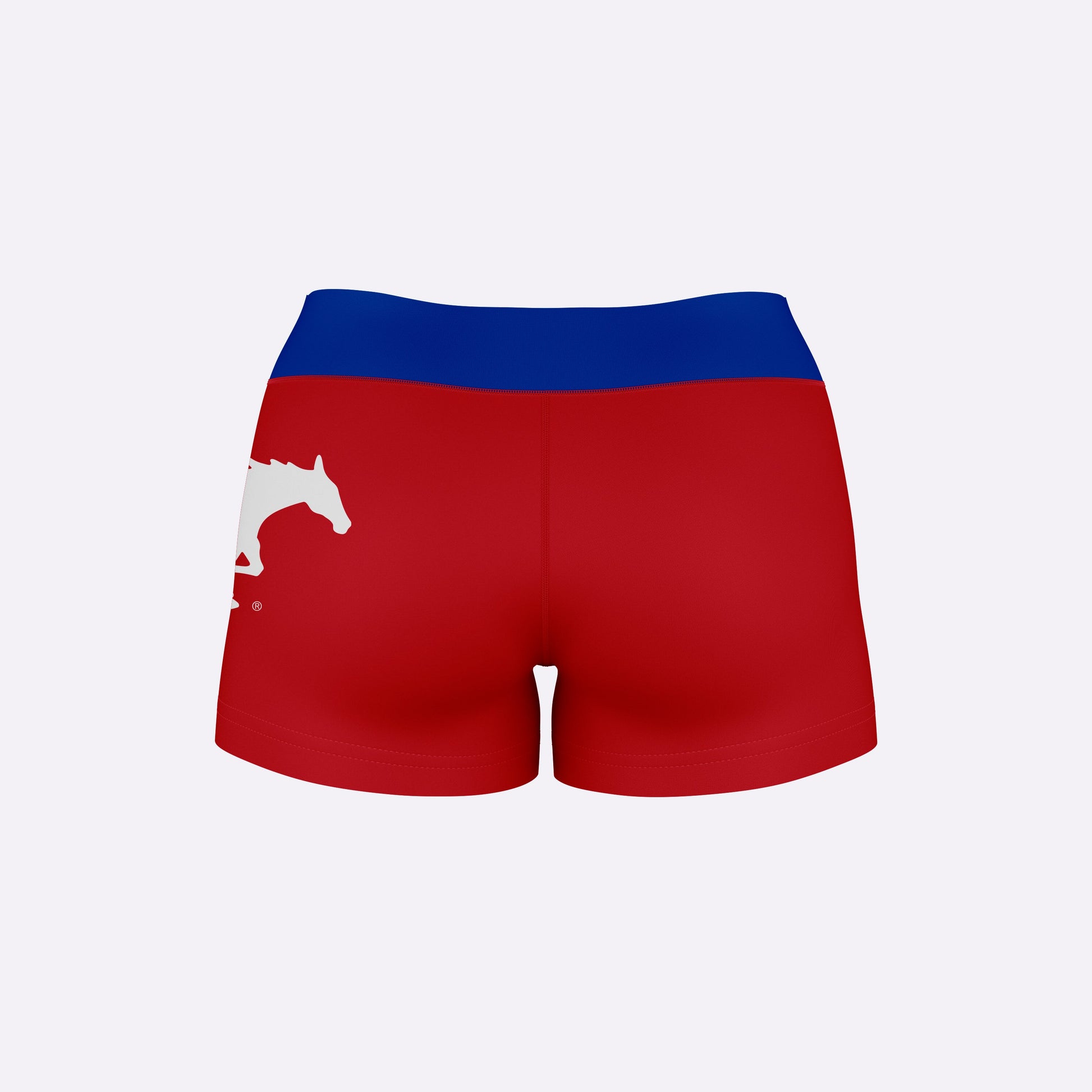 SMU Mustangs Vive La Fete Logo on Thigh & Waistband Red Blue Women Yoga Booty Workout Shorts 3.75 Inseam - Vive La F̻te - Online Apparel Store