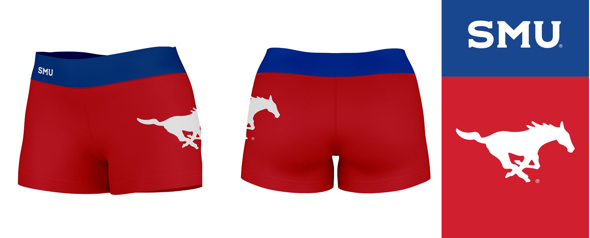 SMU Mustangs Vive La Fete Logo on Thigh & Waistband Red Blue Women Yoga Booty Workout Shorts 3.75 Inseam - Vive La F̻te - Online Apparel Store