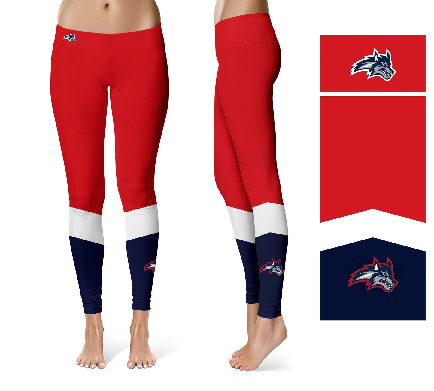 Stony Brooks Seawolves Vive La Fete Game Day Collegiate Ankle Color Block Women Red Blue Yoga Leggings