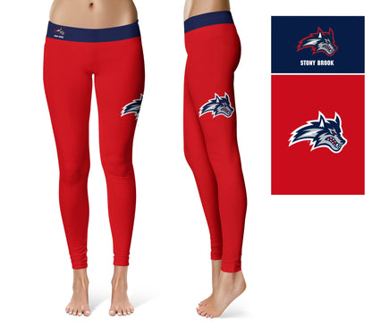 Stony Brooks Seawolves Vive La Fete Game Day Collegiate Logo on Thigh Red Women Yoga Leggings 2.5 Waist Tights
