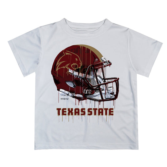 Texas State University Bobcats TXST Original Dripping Football White  T-Shirt by Vive La Fete