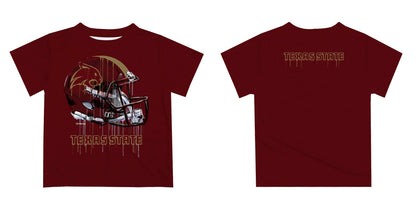 Texas State University Bobcats TXST Original Dripping Football Maroon T-Shirt by Vive La Fete