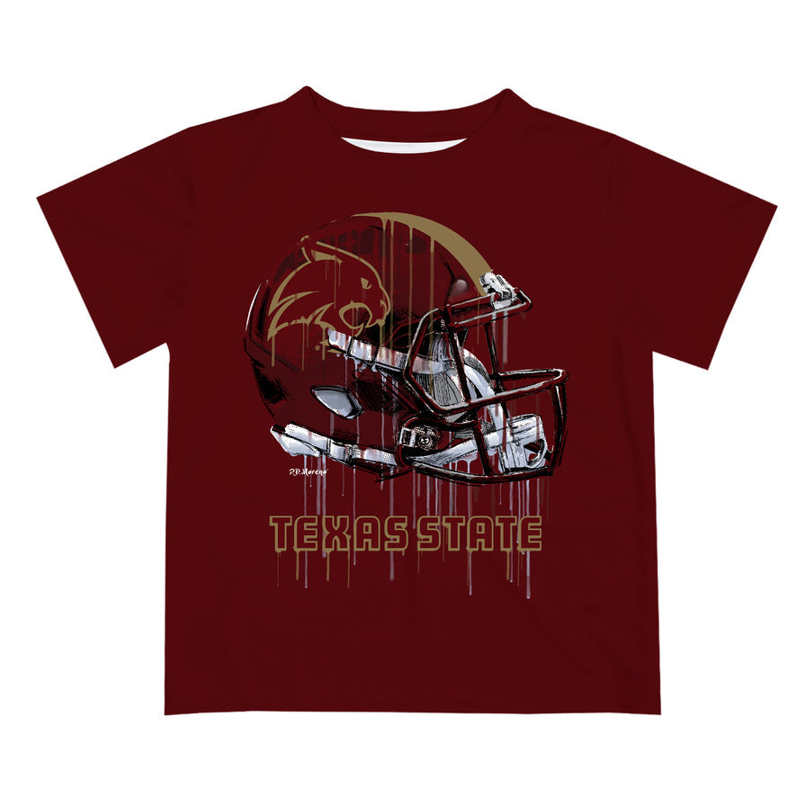 Texas State University Bobcats TXST Original Dripping Football Maroon T-Shirt by Vive La Fete