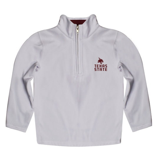 TXST Texas State Bobcats Game Day Solid White Quarter Zip Pullover for Infants Toddlers by Vive La Fete