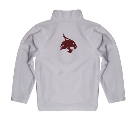 TXST Texas State Bobcats Game Day Solid White Quarter Zip Pullover for Infants Toddlers by Vive La Fete