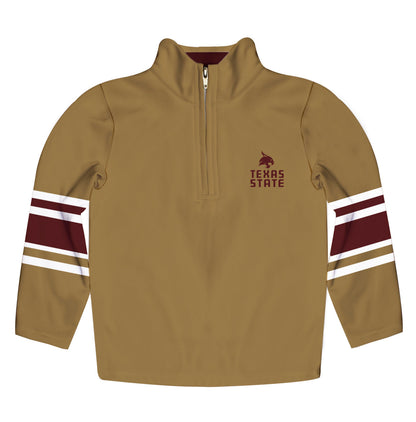 TXST Texas State Bobcats Game Day Gold Quarter Zip Pullover for Infants Toddlers by Vive La Fete