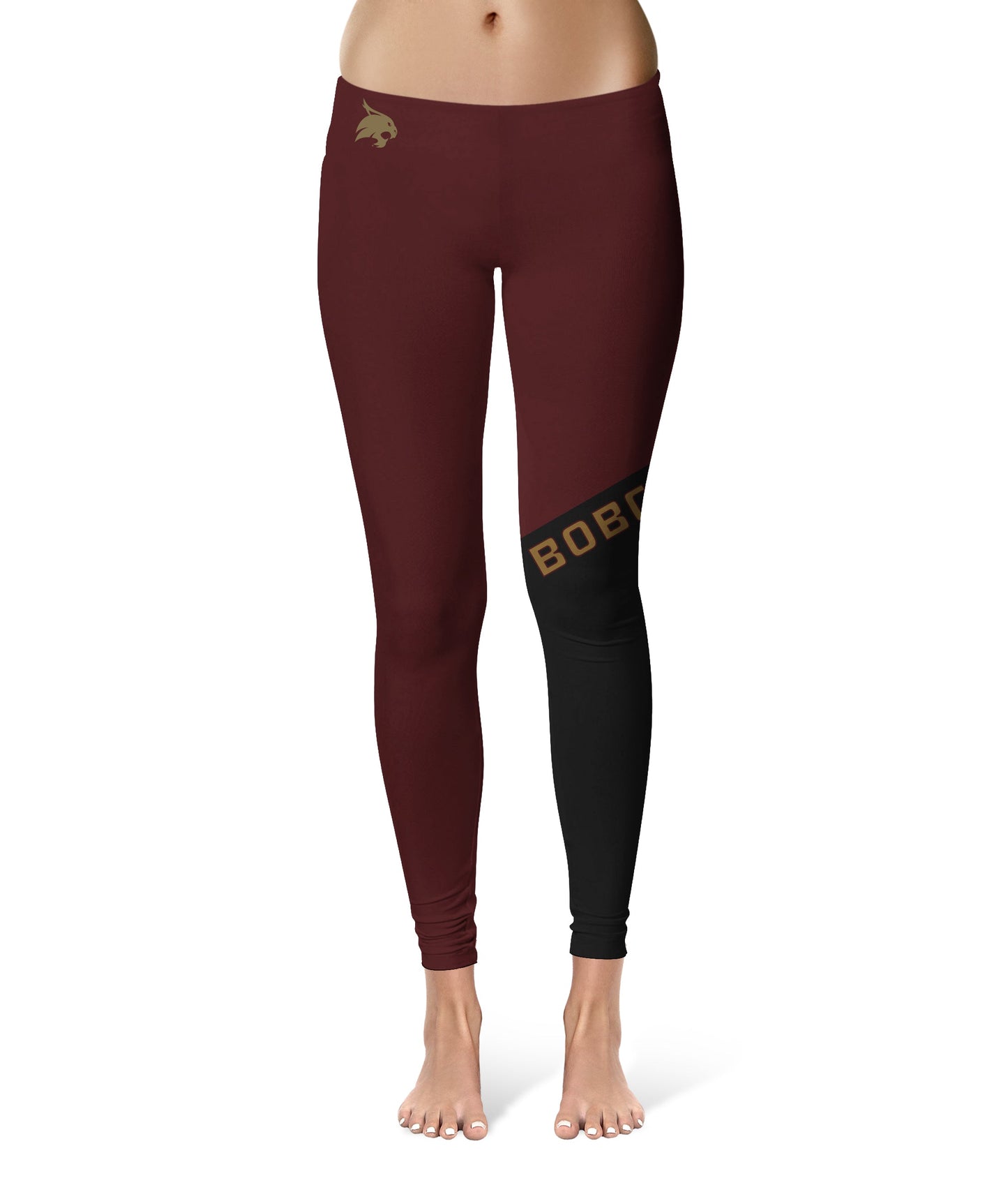 Texas State University Bobcats TXST Vive La Fete Game Day Collegiate Leg Color Block Women Maroon Black Yoga Leggings