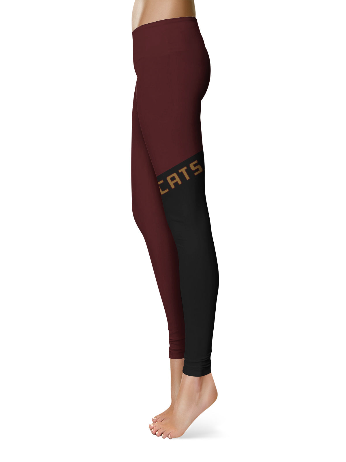 Texas State University Bobcats TXST Vive La Fete Game Day Collegiate Leg Color Block Women Maroon Black Yoga Leggings