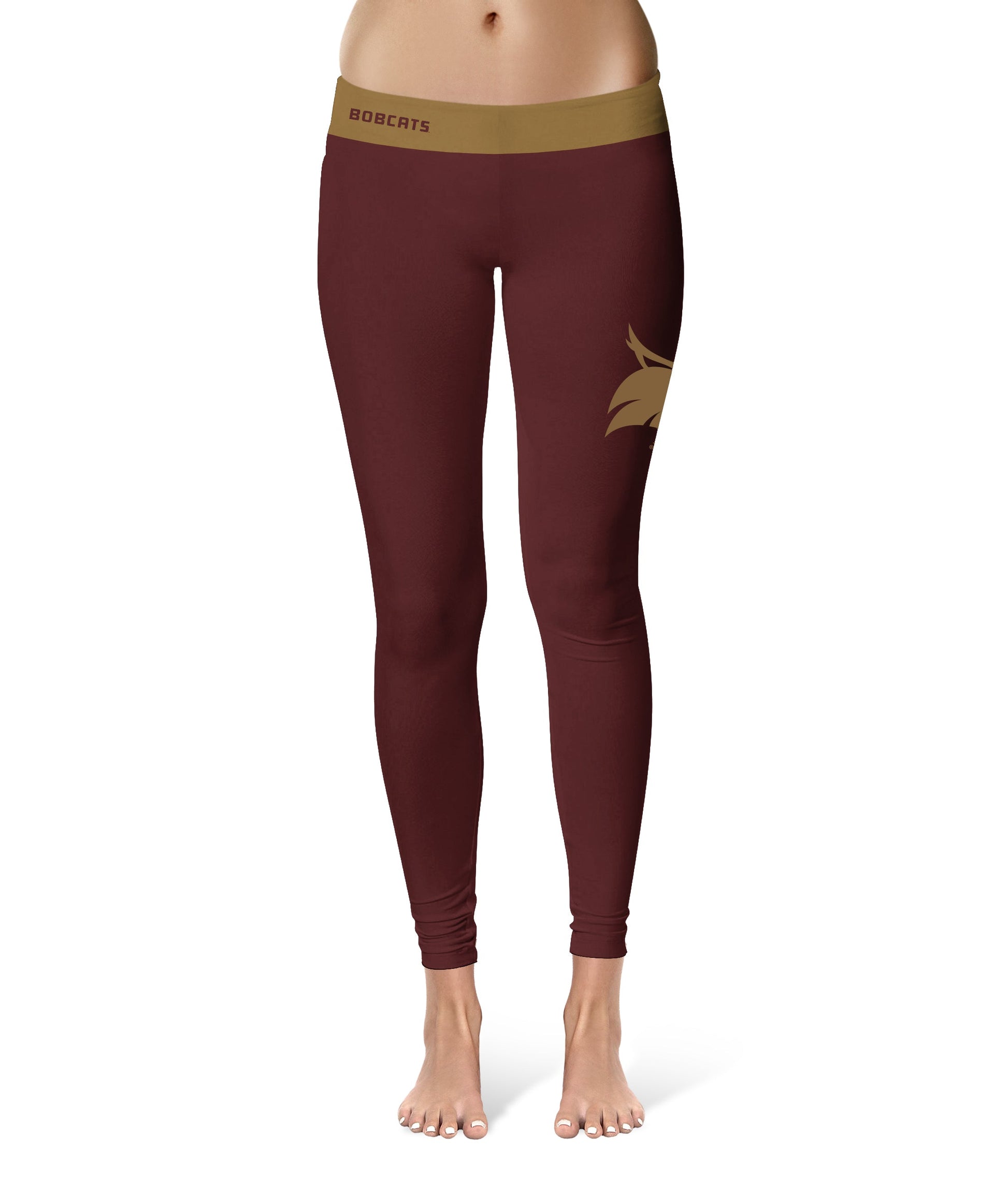 Texas State Bobcats TXST  Vive La Fete Game Day Collegiate Logo on Thigh Maroon Women Yoga Leggings 2.5 Waist Tights