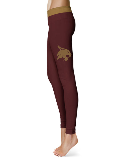 Texas State Bobcats TXST  Vive La Fete Game Day Collegiate Logo on Thigh Maroon Women Yoga Leggings 2.5 Waist Tights