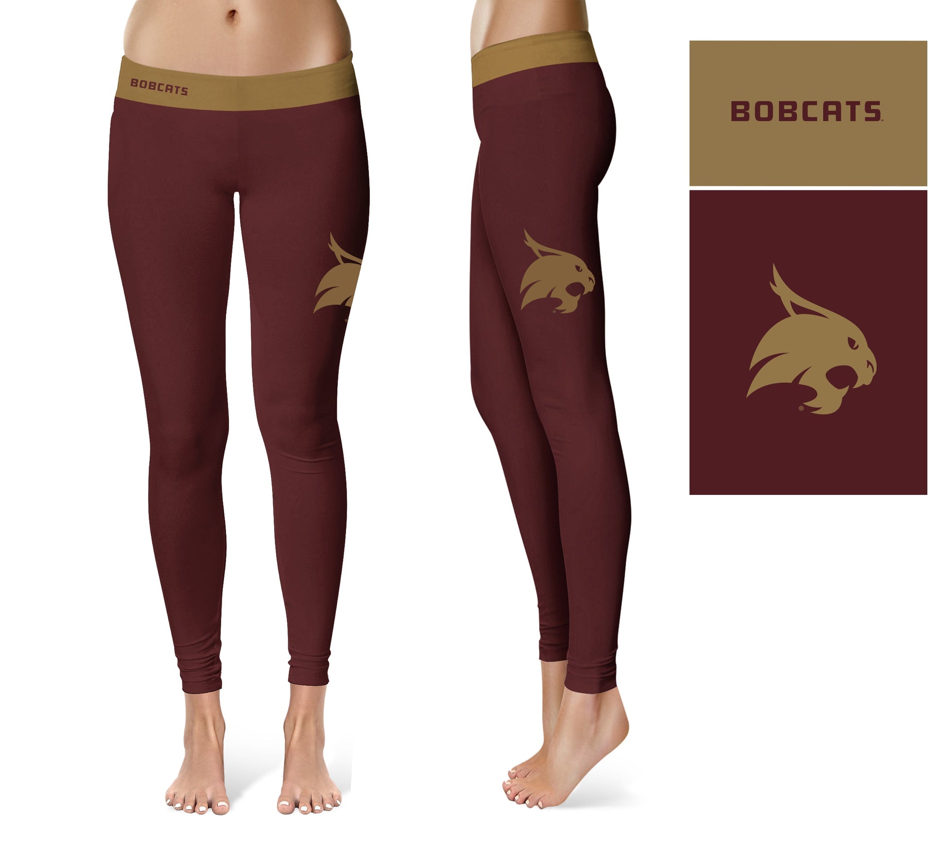 Texas State Bobcats TXST  Vive La Fete Game Day Collegiate Logo on Thigh Maroon Women Yoga Leggings 2.5 Waist Tights