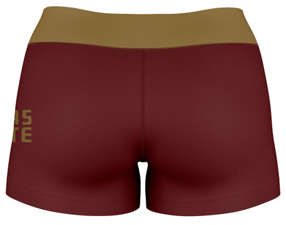 TXST Texas State Bobcats Vive La Fete Logo on Thigh & Waistband Maroon Gold Women Yoga Booty Workout Shorts 3.75 Inseam - Vive La F̻te - Online Apparel Store